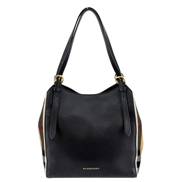 Burberry  Canterbury Small House Check Derby Leather Tote Bag Black - Picture 1 of 15